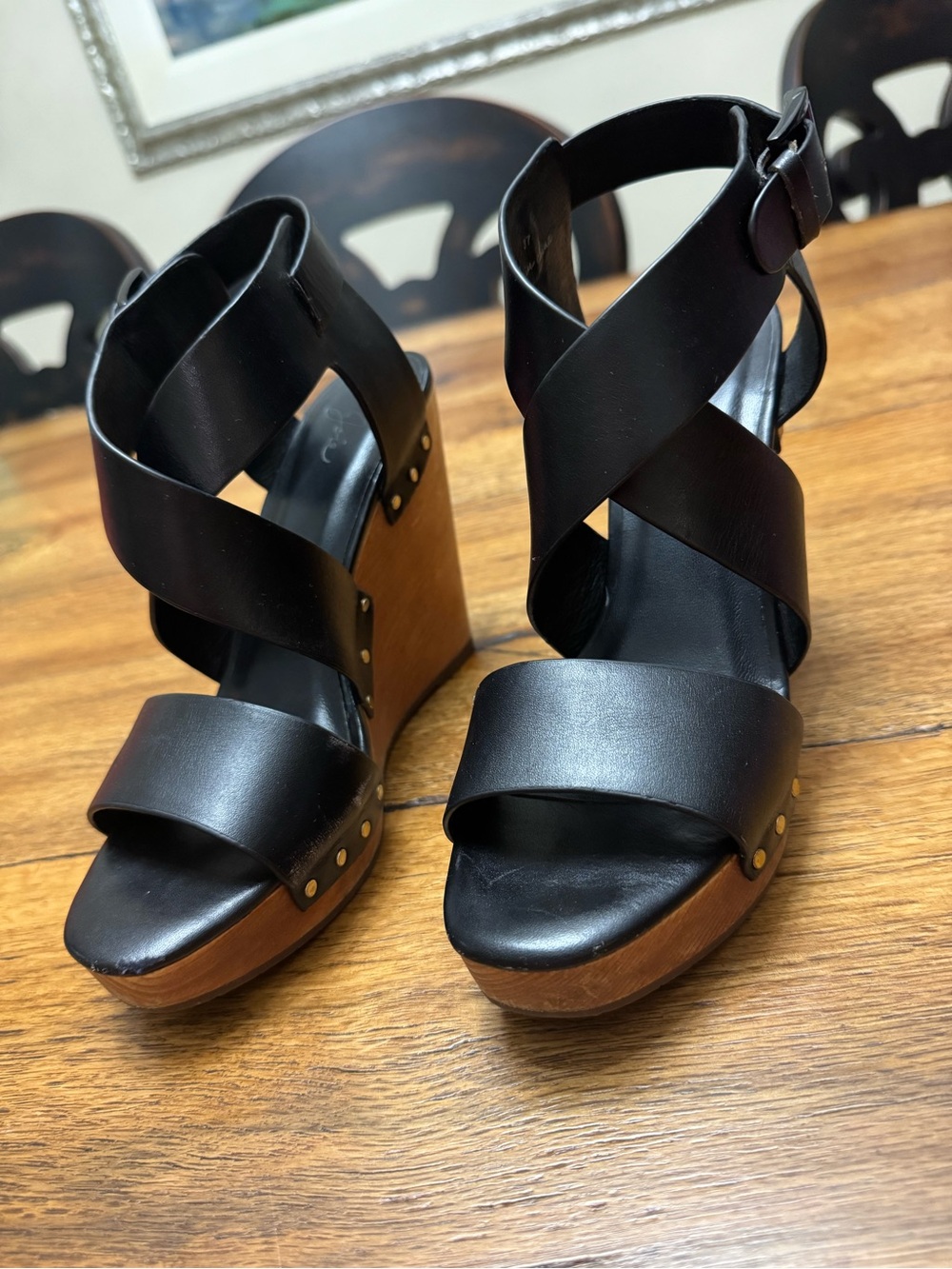 Joie Women’s Black and wood Wedge Sandals